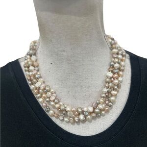 Artisan made multi strand tonal tones freshwater Pearl Necklace magnetic closure